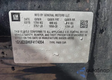 2015 Chevrolet Sonic Lt Auto from USA, damaged, VIN 1G1JC5SH6F4174354
